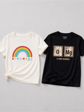 Lands End Childrens Place Graphic‎ Tee Bundle Girls 10-12 Rainbow Science Good